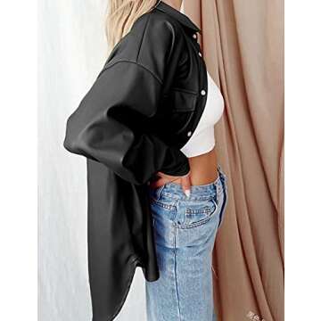 FindThy Women’s Faux PU Leather Jacket Vintage Lapel Button Up Blazer Biker Coat(0003-Black-S)
