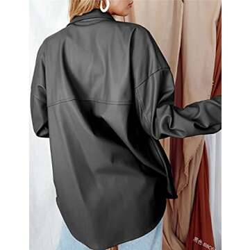 FindThy Women’s Faux PU Leather Jacket Vintage Lapel Button Up Blazer Biker Coat(0003-Black-S)