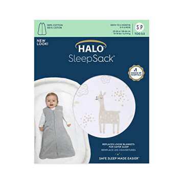 HALO SleepSack, 100% Cotton Wearable Blanket, Swaddle Transition Sleeping Bag, TOG 0.5, Llama Sand, Size Medium, 6-12 Months