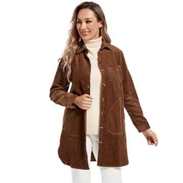 Stylish Minibee Women's Corduroy Shirt Coats for Fall Fashion