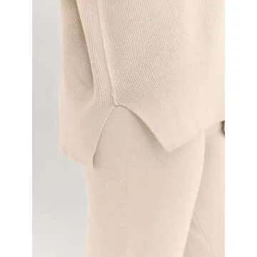 LILLUSORY Lounge Sets For Women 2 Two Piece Outfits 2025 Fall Trendy Matching knit Sweat Suit Oversized Sweaters Wide Leg Pants Sweatsuit Loungewear Cute Travel Comfy Clothes Apricot M