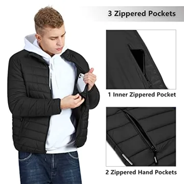 Men's Packable Puffer Jacket for Hiking and Skiing