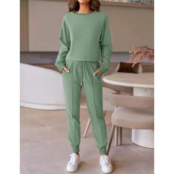ZESICA Women's Long Sleeve Crop Top and Pants Pajama Sets 2 Piece Jogger Long Sleepwear Loungewear Pjs Sets,Green,Small