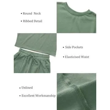 ZESICA Women's Long Sleeve Crop Top and Pants Pajama Sets 2 Piece Jogger Long Sleepwear Loungewear Pjs Sets,Green,Small