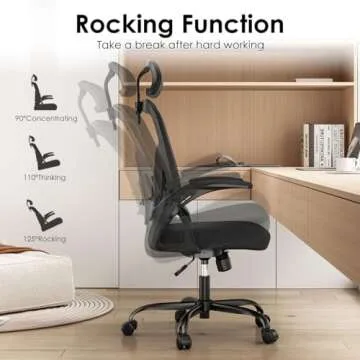 Farini Ergonomic Office Chair, Home Office Desk Chair with Headrest, High Back Computer Chair with Flip-up Armrests and Adjustable Lumbar Support.for Home Office Study Room Bedroom, Black.