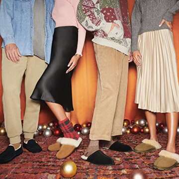 FUZZYFOAMS Men's Chasel Genuine Australian Sheepskin Memory Foam Shearling Water Resistant Warm Slippers U822NXPG918.JA-Chestnut-43