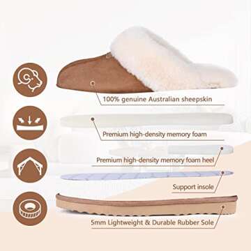 FUZZYFOAMS Men's Chasel Genuine Australian Sheepskin Memory Foam Shearling Water Resistant Warm Slippers U822NXPG918.JA-Chestnut-43
