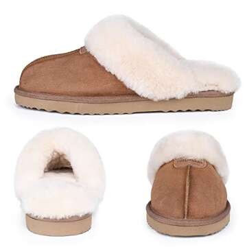 FUZZYFOAMS Men's Chasel Genuine Australian Sheepskin Memory Foam Shearling Water Resistant Warm Slippers U822NXPG918.JA-Chestnut-43