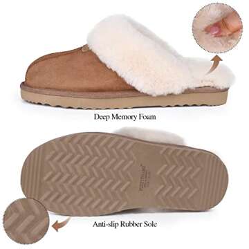 FUZZYFOAMS Men's Chasel Genuine Australian Sheepskin Memory Foam Shearling Water Resistant Warm Slippers U822NXPG918.JA-Chestnut-43