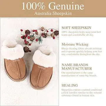 FUZZYFOAMS Men's Chasel Genuine Australian Sheepskin Memory Foam Shearling Water Resistant Warm Slippers U822NXPG918.JA-Chestnut-43