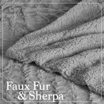 The Connecticut Home Co Throw Blanket for Couch, Soft Luxury Home Decor Faux Fur and Sherpa, Cozy Warm Throws for Bed, Gift for Women, Bedding Accent Blankets for Sofa Beds Chair, 65x50, Silver