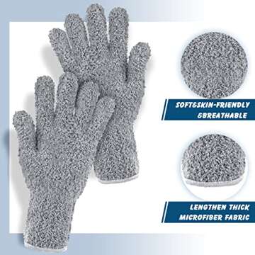 Bencailor 3 Pairs Microfiber Gloves Dusting Cleaning Gloves Plants Gloves Lengthen Thicken Cleaning Gloves Mitt for Blind(Dark Blue,Gray,Khaki)