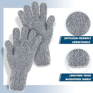 Bencailor 3 Pairs Microfiber Gloves Dusting Cleaning Gloves Plants Gloves Lengthen Thicken Cleaning Gloves Mitt for Blind(Dark Blue,Gray,Khaki)
