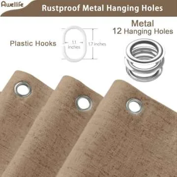 Awellife Linen Shower Curtain Beige Shower Curtains for Bathroom Natural Cloth Cotton Fabric Liner Khaki 72 x 72 Inch