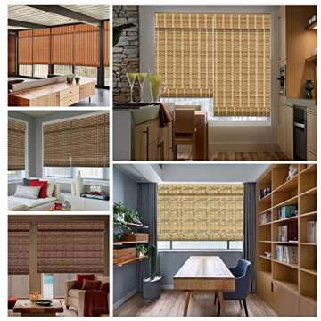 Letau Cordless Wood Window Shades Blinds, Bamboo Light Filtering Roller Shades, Color 7