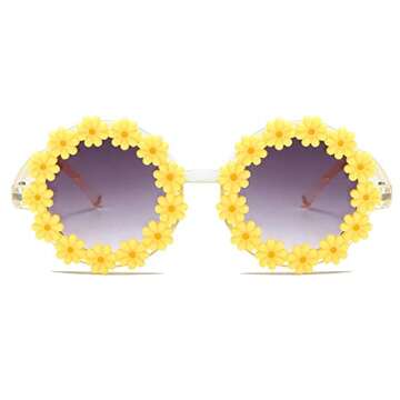 Qianteng Girls Round Flower Sunglasses - UV400 Protection for Summer Fun