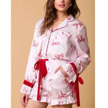 JINZIYINZI Cute Silk Santa Pajama Set for Women