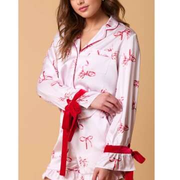 JINZIYINZI Cute Silk Santa Pajama Set for Women