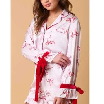 JINZIYINZI Cute Silk Santa Pajama Set for Women