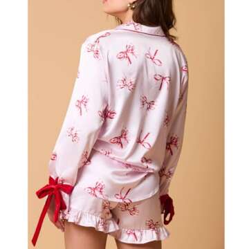 JINZIYINZI Cute Silk Santa Pajama Set for Women