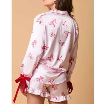 JINZIYINZI Cute Silk Santa Pajama Set for Women