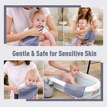 Yoofoss Muslin Burp Cloths for Baby 10 Pack 100% Cotton Baby Washcloths for Boys Girls Large 20''X10'' Super Soft and Absorbent Fog Blue