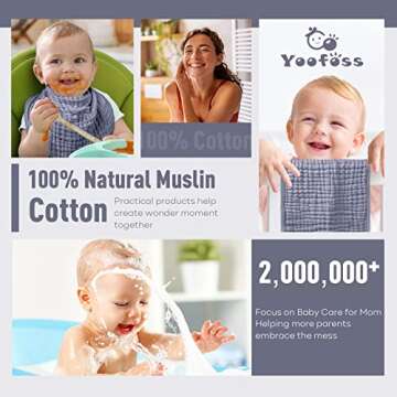 Yoofoss Muslin Burp Cloths for Baby 10 Pack 100% Cotton Baby Washcloths for Boys Girls Large 20''X10'' Super Soft and Absorbent Fog Blue