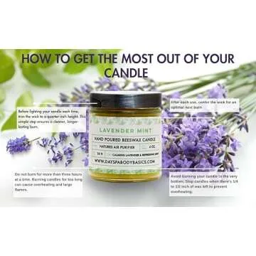 Lavender Mint Beeswax Candle - Non-Toxic Air Purifier