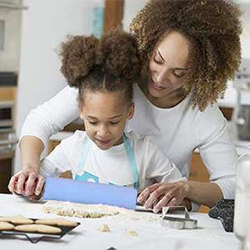 Silicone Rolling Pin for Baking Non-stick Surface Wooden Handle 15.15x2.17 inch with Free Measure Spoon(Blue)