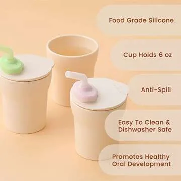 Miniware 1-2-3 Sip! Training Cup for Baby Toddler Self Feeding & Development, Tiny Cup Perfect for Baby Led Weaning, Non Drip Lid, Eco-Friendly, BPA Free, Dishwasher Safe (Vanilla + Aqua)
