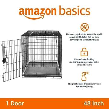 Amazon Basics Durable, Foldable Metal Wire Dog Crate with Tray, Single Door, 48 x 30 x 32.5 in, Blac...