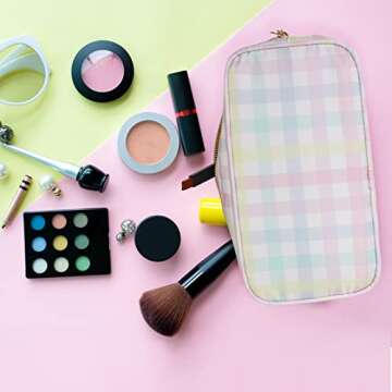 MONOBLANKS Nylon Small Makeup Pouch Bag Cute Travel Cosmetic Bag for Women（Plaid）