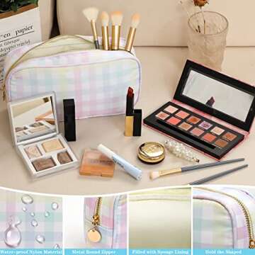 MONOBLANKS Nylon Small Makeup Pouch Bag Cute Travel Cosmetic Bag for Women（Plaid）