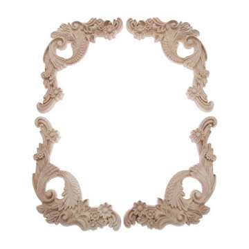 Wood Carved Appliques Wooden Onlays, 2 Pairs Unpainted Decorative Carving Furniture Decals Frame Dec...