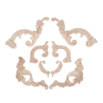 Wood Carved Appliques Wooden Onlays, 2 Pairs Unpainted Decorative Carving Furniture Decals Frame Decor for Door Wall Cabinet Dresser Fireplace Ceiling Bed Home DIY Project, 20x8.5cm/7.87"x3.35"