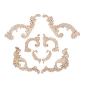 Wood Carved Appliques Wooden Onlays, 2 Pairs Unpainted Decorative Carving Furniture Decals Frame Decor for Door Wall Cabinet Dresser Fireplace Ceiling Bed Home DIY Project, 20x8.5cm/7.87"x3.35"