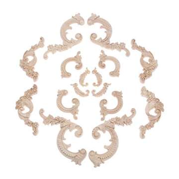Wood Carved Appliques Wooden Onlays, 2 Pairs Unpainted Decorative Carving Furniture Decals Frame Decor for Door Wall Cabinet Dresser Fireplace Ceiling Bed Home DIY Project, 20x8.5cm/7.87"x3.35"