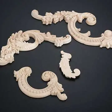 Wood Carved Appliques Wooden Onlays, 2 Pairs Unpainted Decorative Carving Furniture Decals Frame Decor for Door Wall Cabinet Dresser Fireplace Ceiling Bed Home DIY Project, 20x8.5cm/7.87"x3.35"
