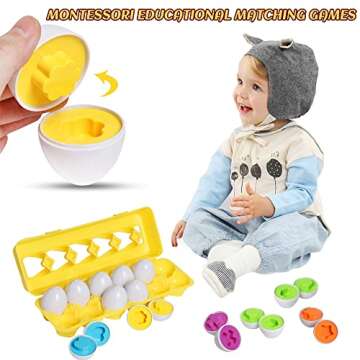 Matching Eggs Easter Egg Toy for Toddlers - Color & Shape Recognition Sorter Puzzle, Early Learning Educational Fine Motor Skill Montessori Geometric Gift for 1 2 3 Year Old Kids Boys Girls (12pcs)
