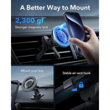 ESR for MagSafe Car Mount, Air Vent/Dashboard Magnetic Phone Holder for Car, Strong Magnets, Car Pho...