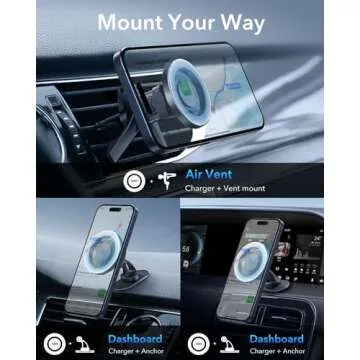 ESR for MagSafe Car Mount, Air Vent/Dashboard Magnetic Phone Holder for Car, Strong Magnets, Car Phone Holder Mount for iPhone 16/15/14/13/12/Samsung/Android, All Smartphones(2 Metal Rings Included)