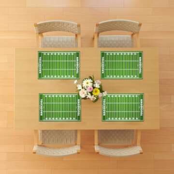 Nepnuser American Football Court Placemats Set of 4 Touch Down Football Birthday Party Boy Sport Place Mats for Home Kitchen Dining TV Trays Decoration(12" x 18")