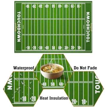 Nepnuser American Football Court Placemats Set of 4 Touch Down Football Birthday Party Boy Sport Place Mats for Home Kitchen Dining TV Trays Decoration(12" x 18")