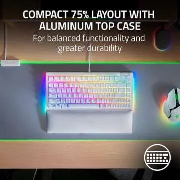 Razer BlackWidow V4 75% Mechanical Gaming Keyboard: Hot Swappable Design - Compact & Durable - Orange Tactile Switches - Chroma RGB - Roller & Media Keys - Wrist Rest - Snap Tap - White