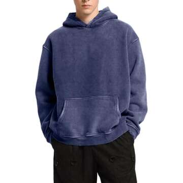 FAIABLE Mens Hoodies Pullover Oversized Hoodie Plush Fleece Hooded Sweatshirt Vintage Heavyweight Ho...