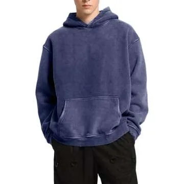 FAIABLE Mens Hoodies Pullover Oversized Hoodie Plush Fleece Hooded Sweatshirt Vintage Heavyweight Ho...