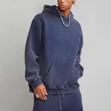 FAIABLE Mens Hoodies Pullover Oversized Hoodie Plush Fleece Hooded Sweatshirt Vintage Heavyweight Hoodie Cotton Big and Tall Hoodies for Men Couples Winter Autumn Workout College Streetwear Blue