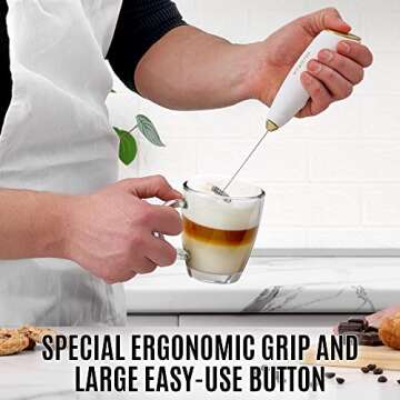 Zulay Kitchen Powerful Milk Frother Handheld - Easy-to-Grip Hand Mixer Electric - Twister-Design Min...