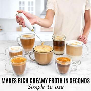 Zulay Kitchen Powerful Milk Frother Handheld - Easy-to-Grip Hand Mixer Electric - Twister-Design Mini Mixer for Powder Drinks - Coffee Frother Handheld & Mixer Electric Handheld - (White/Gold)