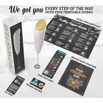 Zulay Kitchen Powerful Milk Frother Handheld - Easy-to-Grip Hand Mixer Electric - Twister-Design Mini Mixer for Powder Drinks - Coffee Frother Handheld & Mixer Electric Handheld - (White/Gold)